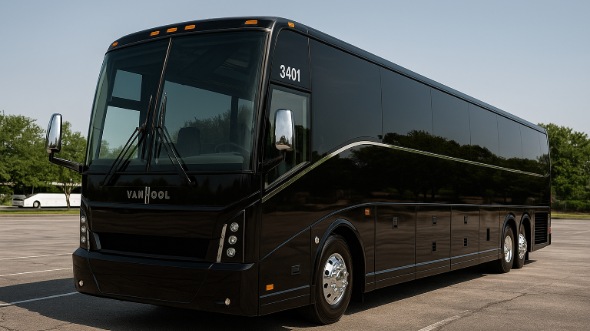 Exterior of Charter Bus Company Des Moines's 50 Passenger Charter Bus in Des Moines